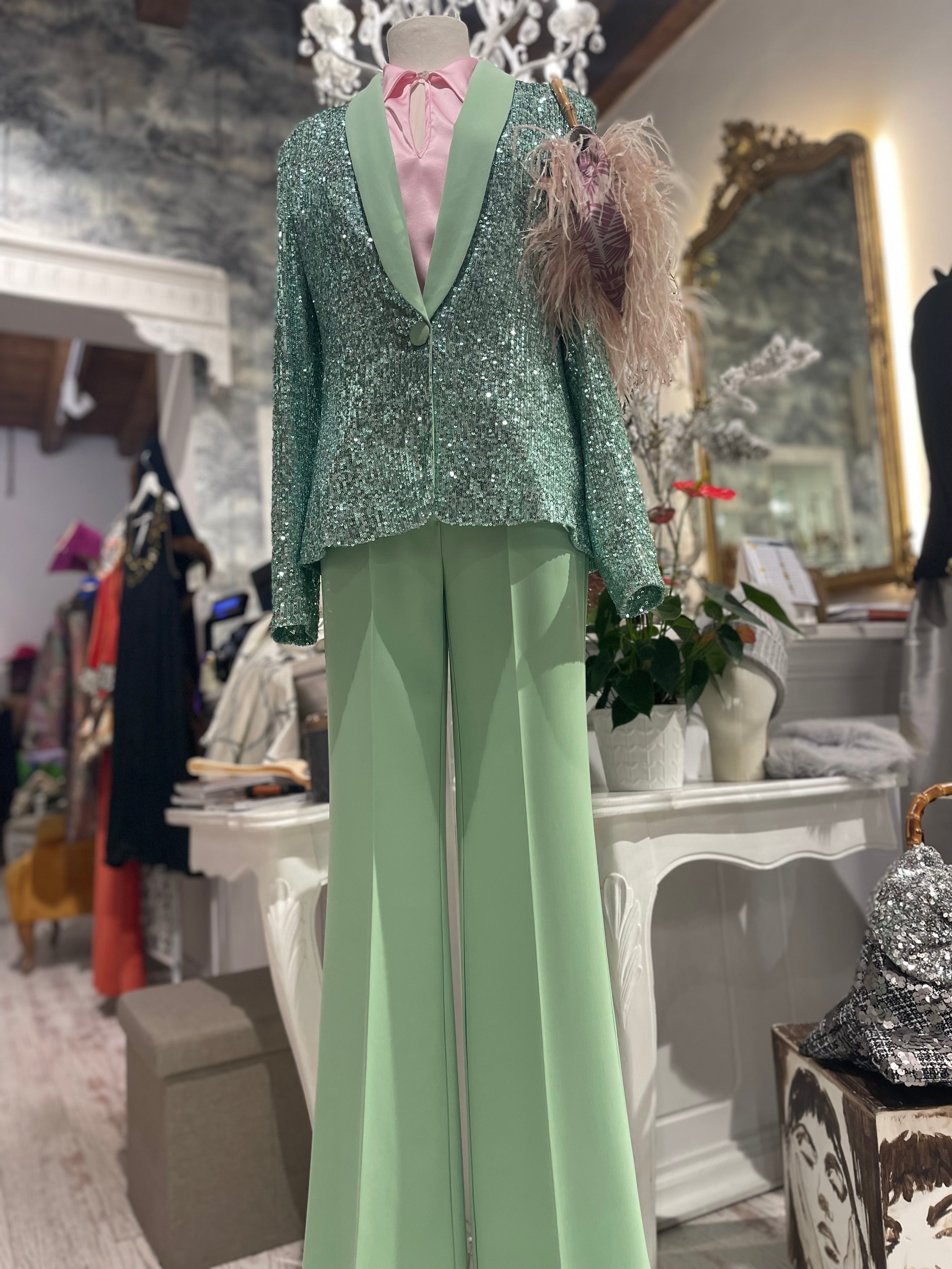 Blazer verde acqua in paiettes