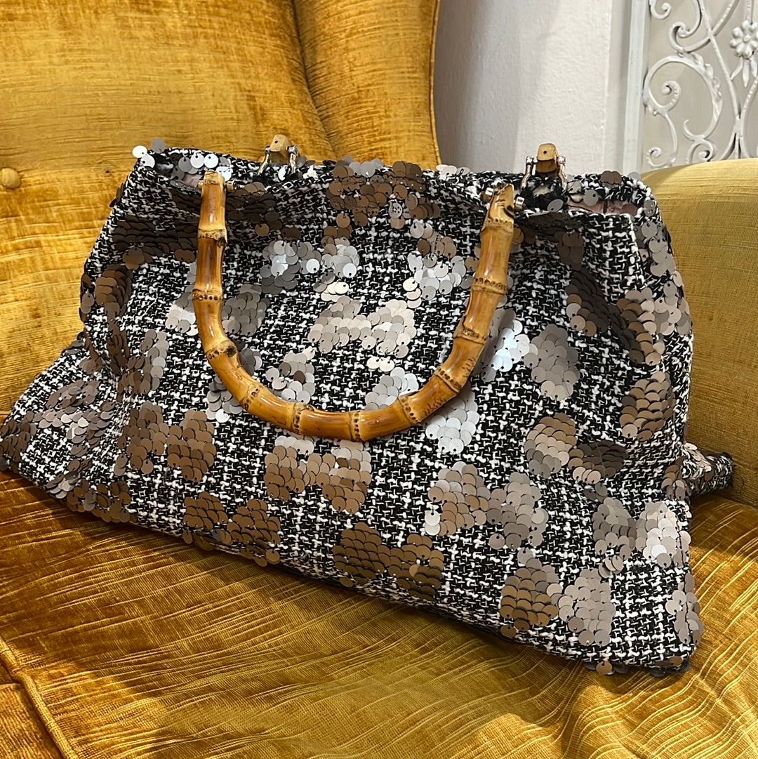 Borsa in tweed di Paiettes argento
