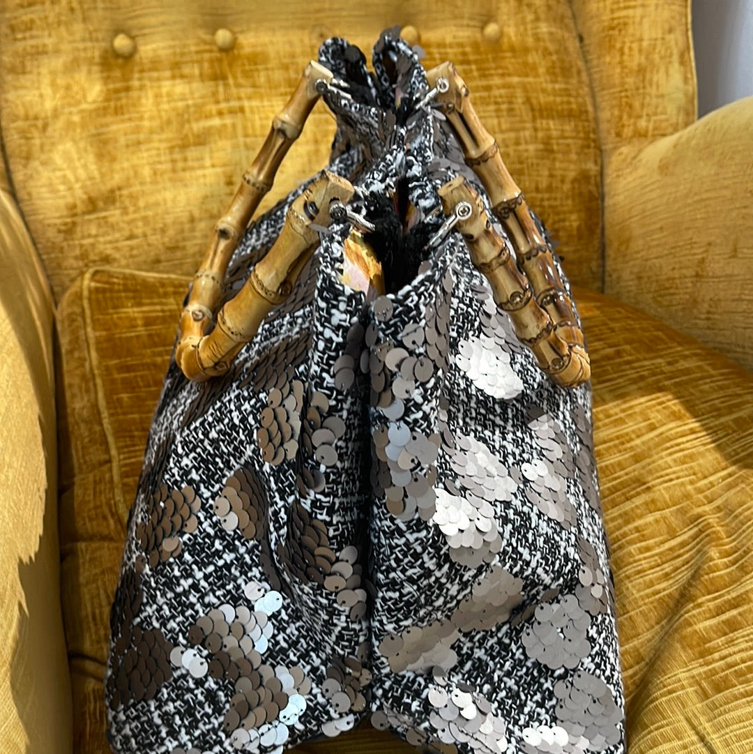 Borsa in tweed di Paiettes argento