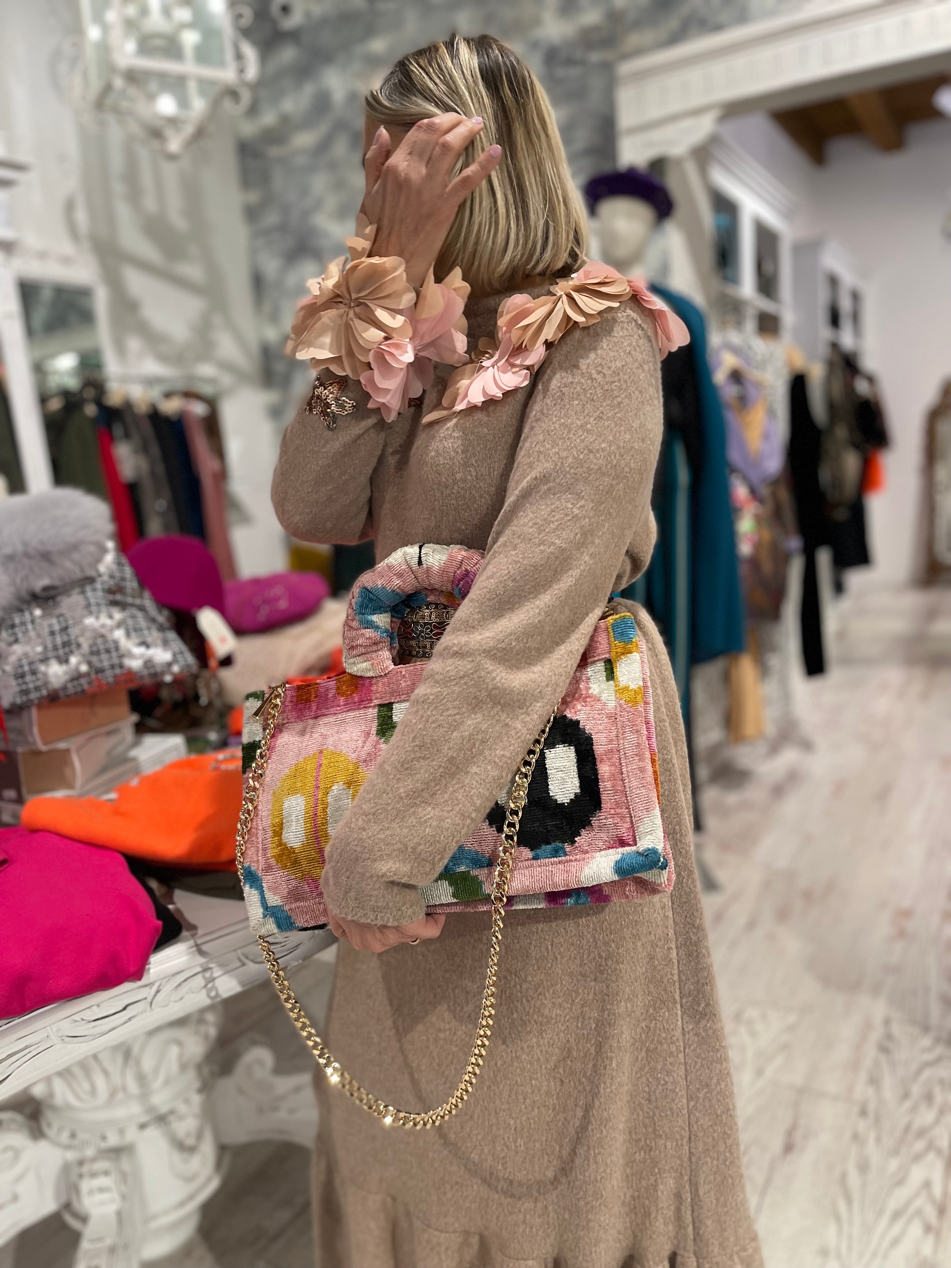 Abito in lana Fiori beige rosato