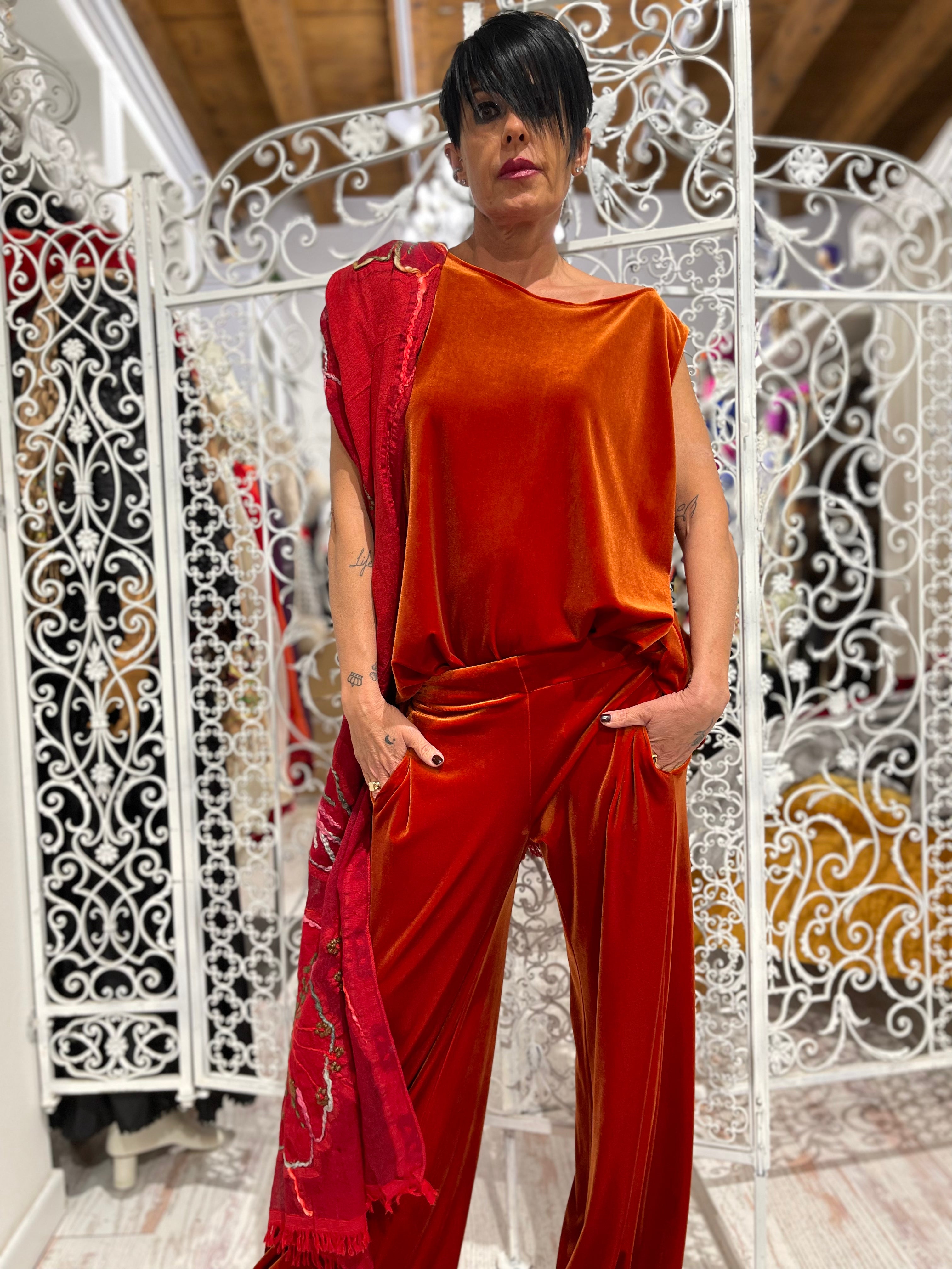 Pantalone velluto arancio