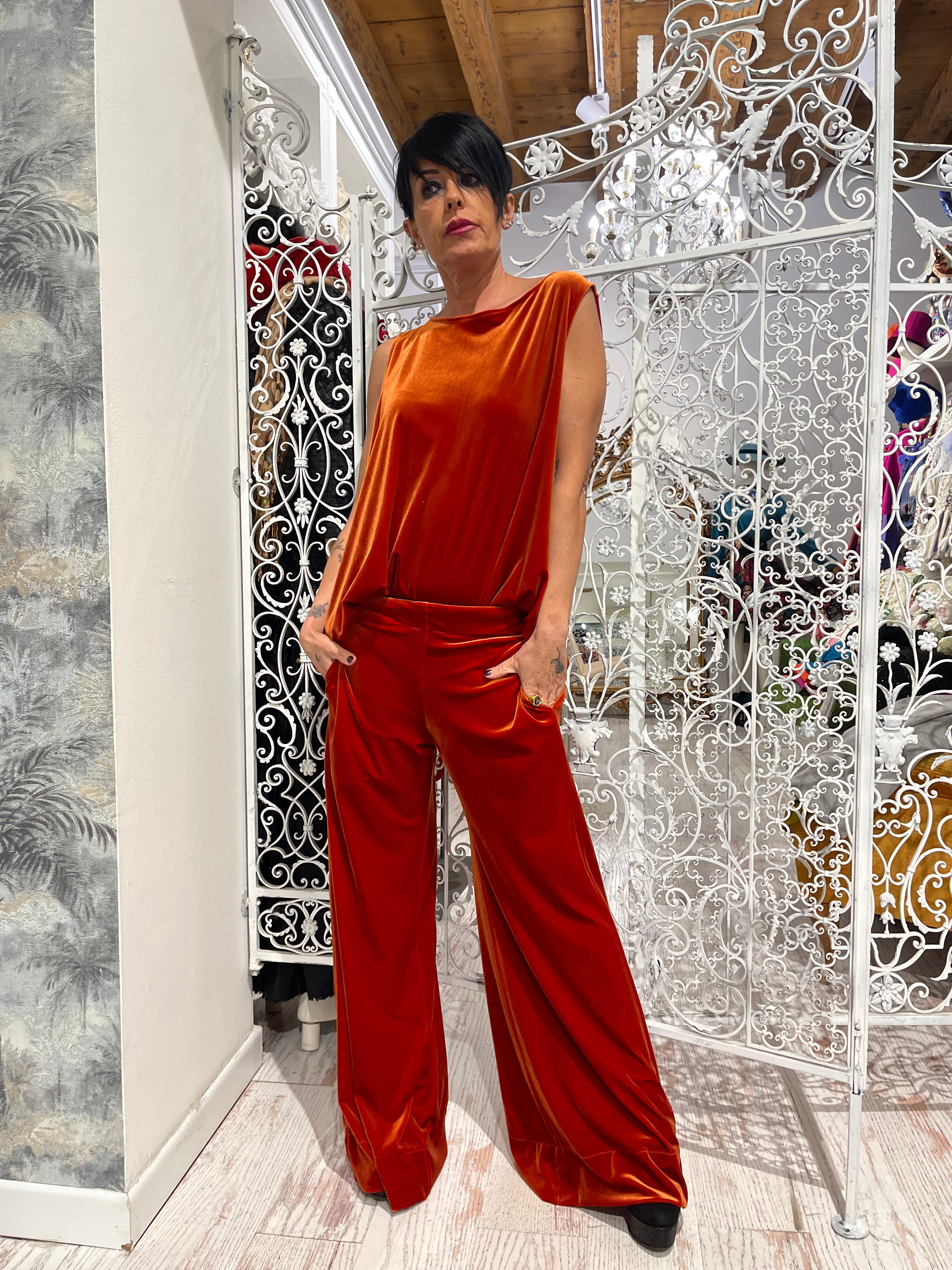 Pantalone velluto arancio