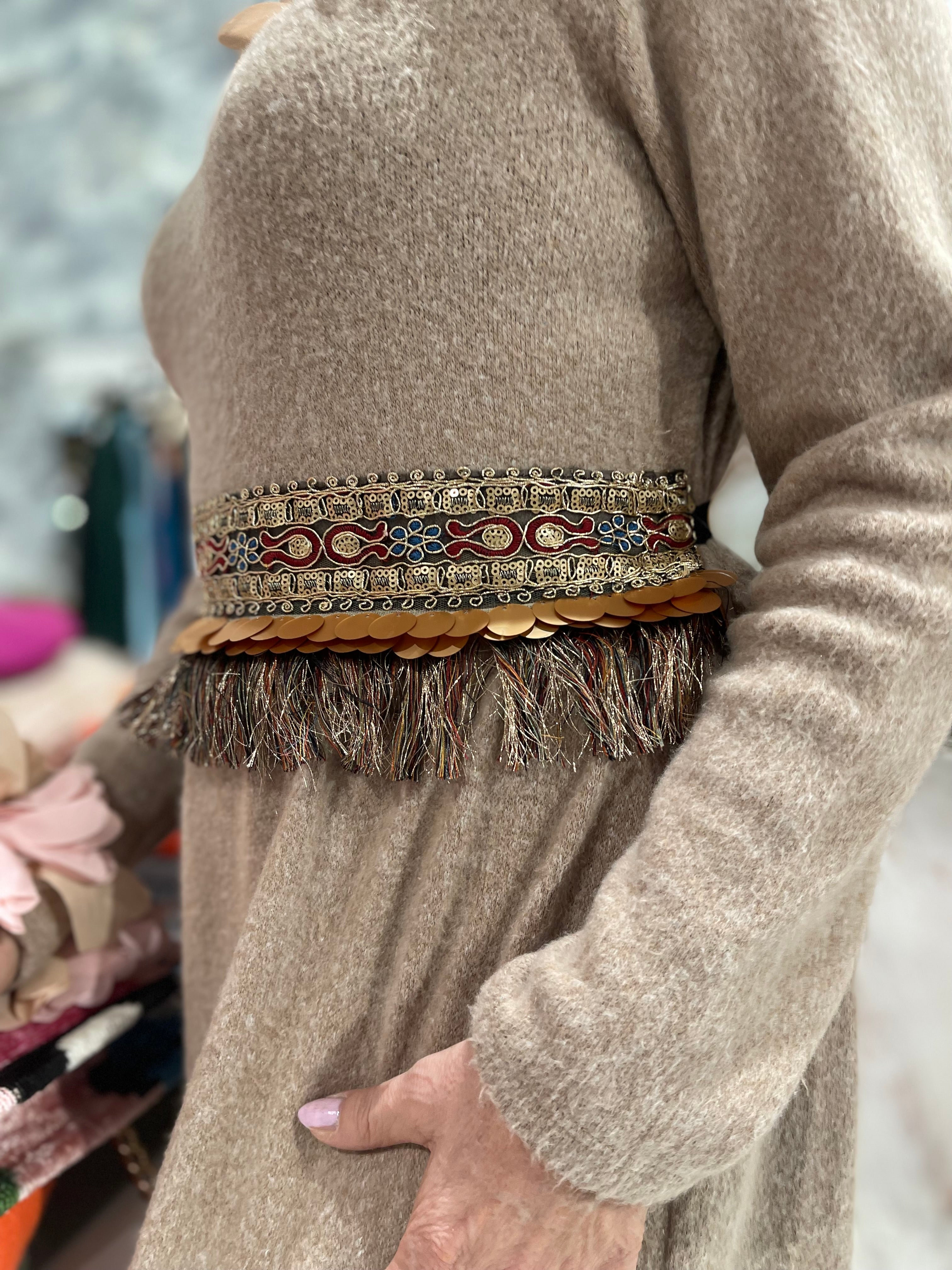 Abito in lana Fiori beige rosato