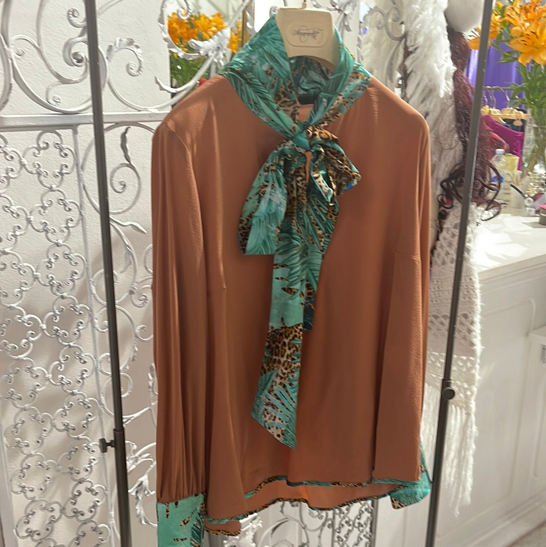 Camicia seta con fiocco Animalier